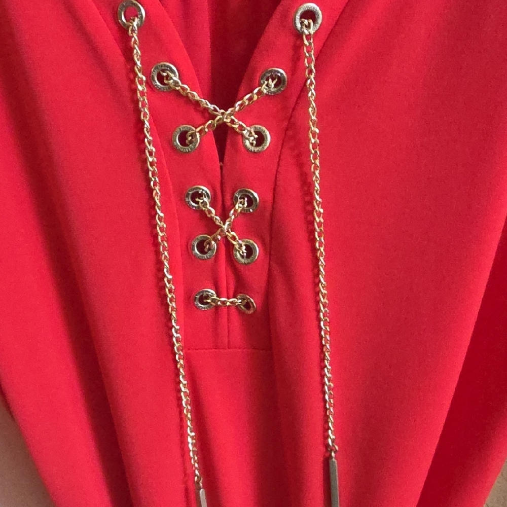Michael Kors Red Lace-Up Long Sleeve Dress - Picture 4 of 5